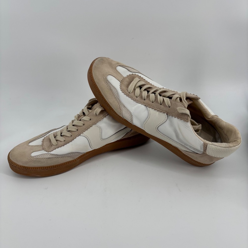 Dolce Vita Zina Sneakers Womens 10 White Tan Leather Suede Gum Sole Low Top - Picture 2 of 10